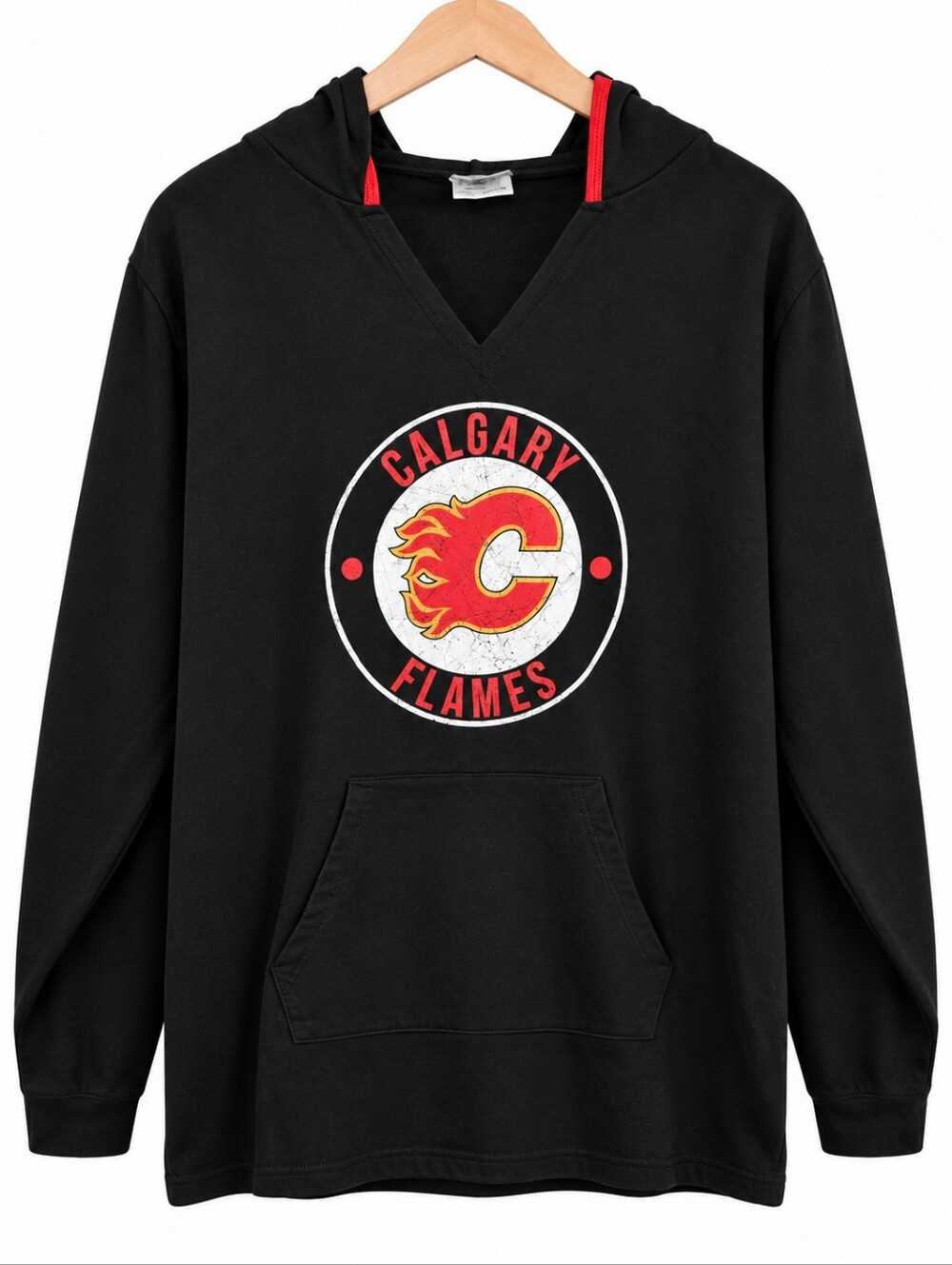 Calgary Flames NHL Women’s XXL Black V-Neck Hooded Long Sleeve Top Calhoun